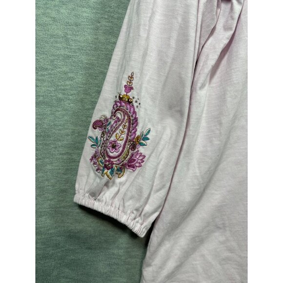 Chicos Womens Embroidered Paisley Tunic TopPink Boho Tassels‎ Size 1 / M - Picture 3 of 6